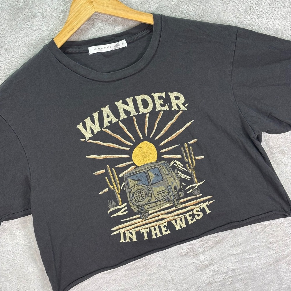 Altar'd State Women's Wander Western Graphic Crop Tee Black Size Small Adventure